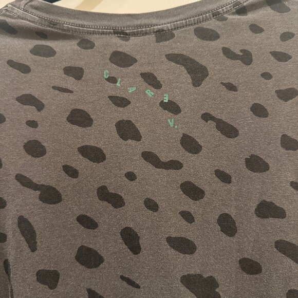 Clare V. Drop Shoulder Tee Puff 3/4 Sleeves Top In Faded Gray and Black - L - Picture 11 of 12